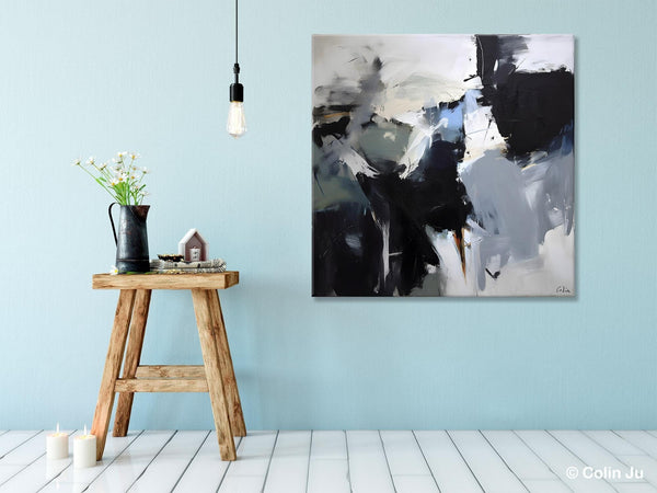 Extra Large Abstract Paintings for Dining Room, Black Modern Art Paintings, Original Modern Acrylic Artwork, Abstract Wall Art for Bedroom-ArtWorkCrafts.com
