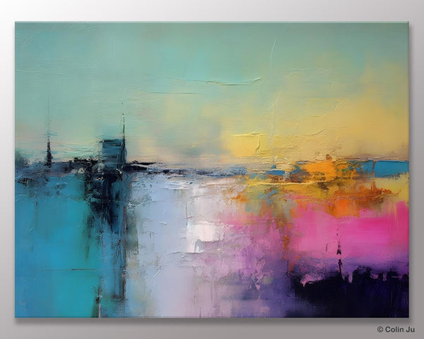 Hand Painted Original Canvas Wall Art, Abstract Landscape Paintings for Bedroom, Modern Landscape Artwork, Contemporary Acrylic Paintings-ArtWorkCrafts.com
