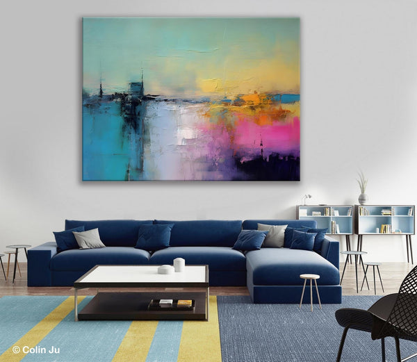 Hand Painted Original Canvas Wall Art, Abstract Landscape Paintings for Bedroom, Modern Landscape Artwork, Contemporary Acrylic Paintings-ArtWorkCrafts.com