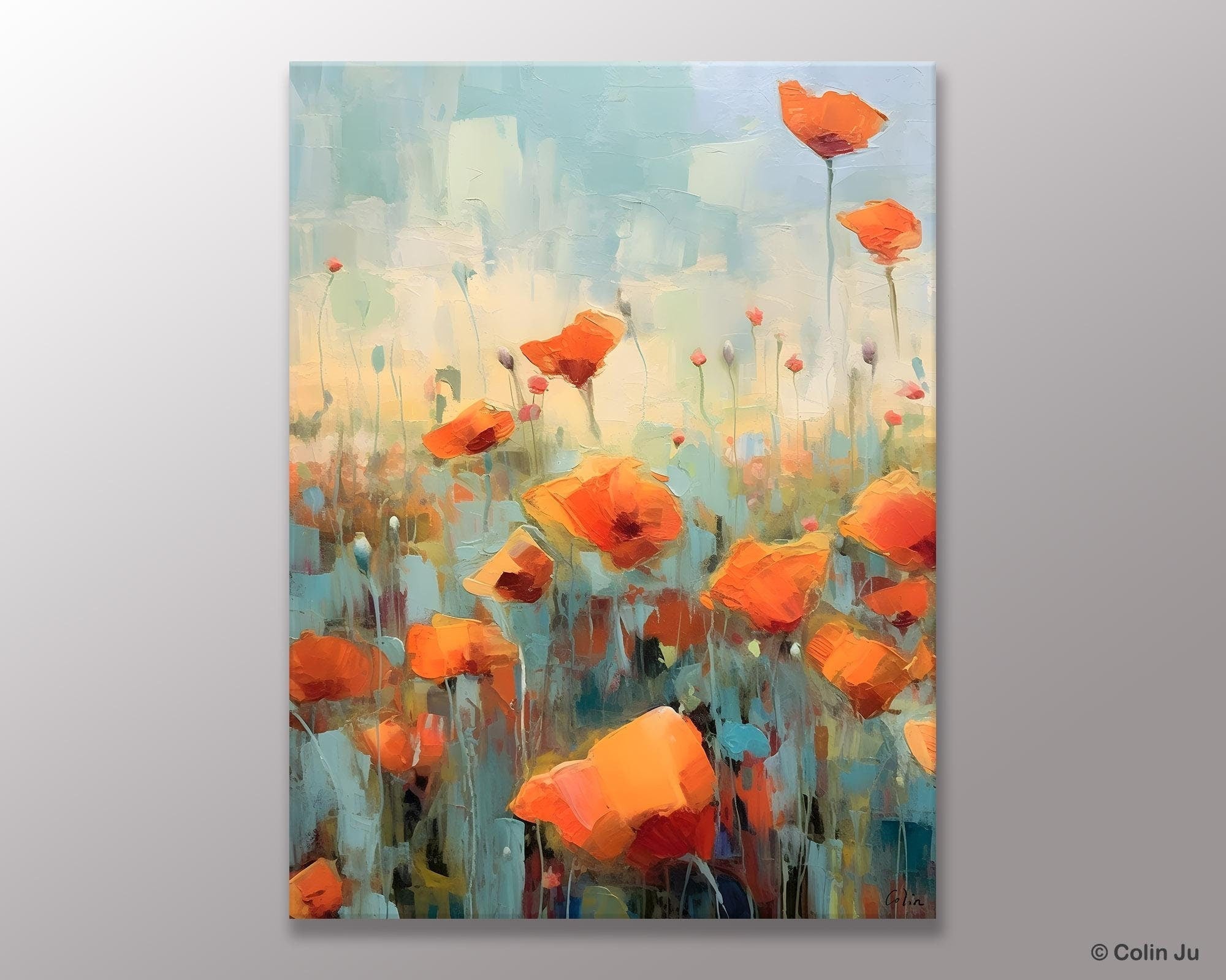 Flower Canvas Paintings, Flower Field Painting, Large Original Landscape Painting for Bedroom, Acrylic Paintings on Canvas, Hand Painted Art-ArtWorkCrafts.com