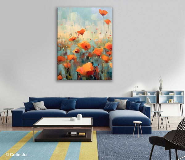 Flower Canvas Paintings, Flower Field Painting, Large Original Landscape Painting for Bedroom, Acrylic Paintings on Canvas, Hand Painted Art-ArtWorkCrafts.com