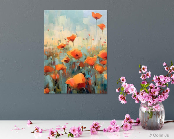 Flower Canvas Paintings, Flower Field Painting, Large Original Landscape Painting for Bedroom, Acrylic Paintings on Canvas, Hand Painted Art-ArtWorkCrafts.com