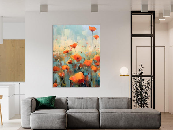 Flower Canvas Paintings, Flower Field Painting, Large Original Landscape Painting for Bedroom, Acrylic Paintings on Canvas, Hand Painted Art-ArtWorkCrafts.com