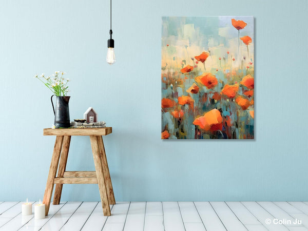 Flower Canvas Paintings, Flower Field Painting, Large Original Landscape Painting for Bedroom, Acrylic Paintings on Canvas, Hand Painted Art-ArtWorkCrafts.com