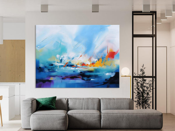 Hand Painted Canvas Art, Blue Original Wall Art Painting for Bedroom, Extra Large Modern Canvas Paintings, Acrylic Paintings on Canvas-ArtWorkCrafts.com