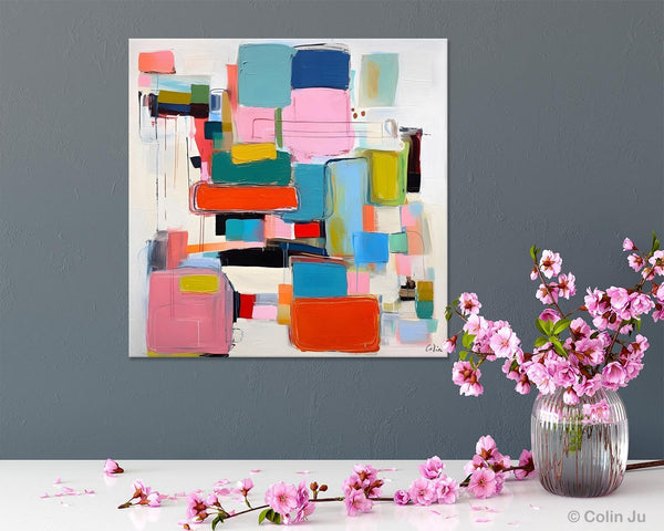 Original Abstract Wall Art, Geometric Modern Acrylic Art, Large Abstract Art for Bedroom, Modern Canvas Paintings, Contemporary Canvas Art-ArtWorkCrafts.com