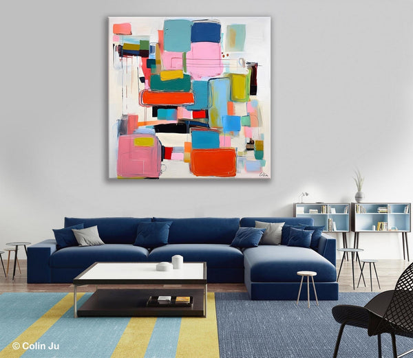 Original Abstract Wall Art, Geometric Modern Acrylic Art, Large Abstract Art for Bedroom, Modern Canvas Paintings, Contemporary Canvas Art-ArtWorkCrafts.com