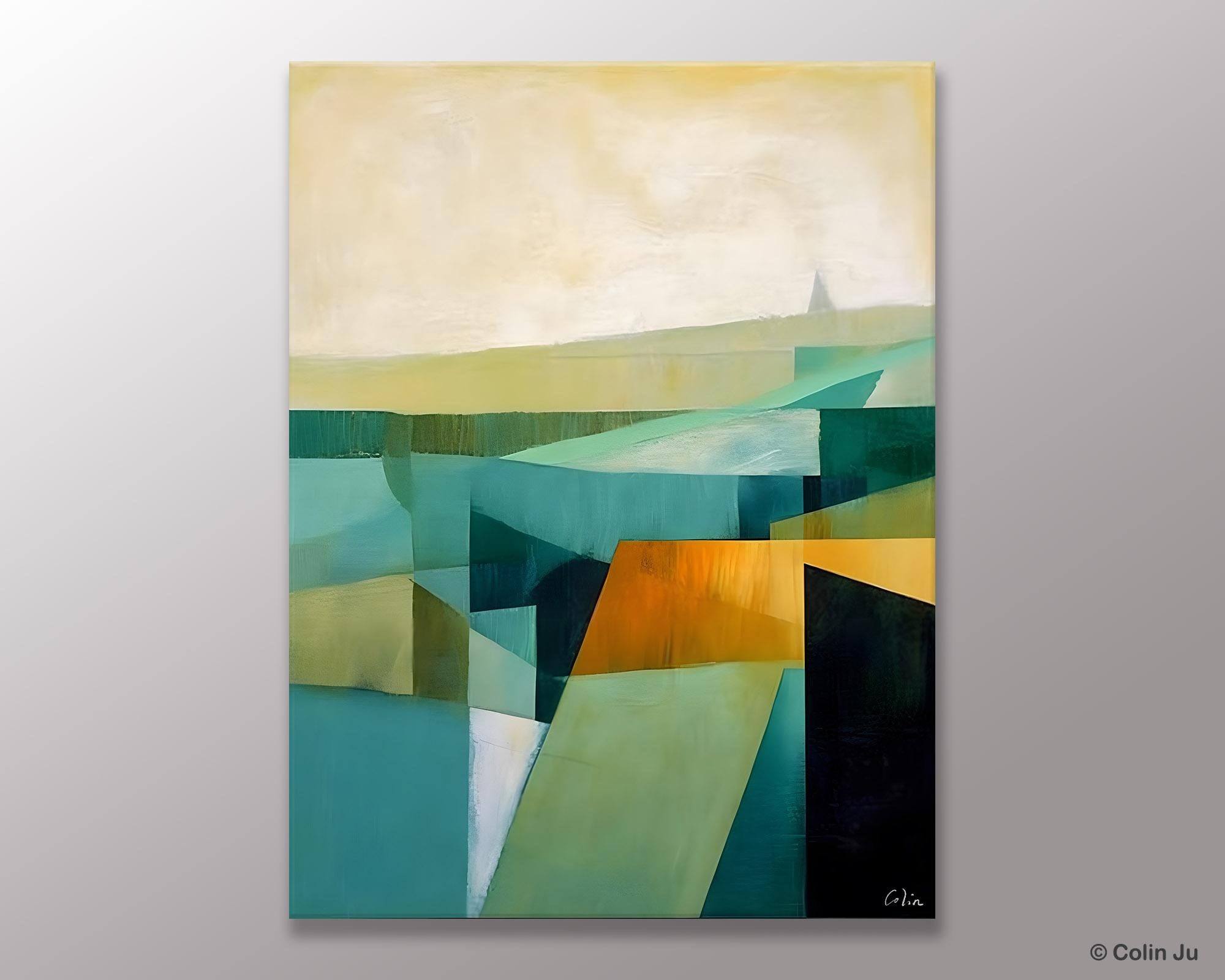 Landscape Canvas Paintings for Bedroom, Large Geometric Abstract Painting, Acrylic Painting on Canvas, Original Landscape Abstract Painting-ArtWorkCrafts.com