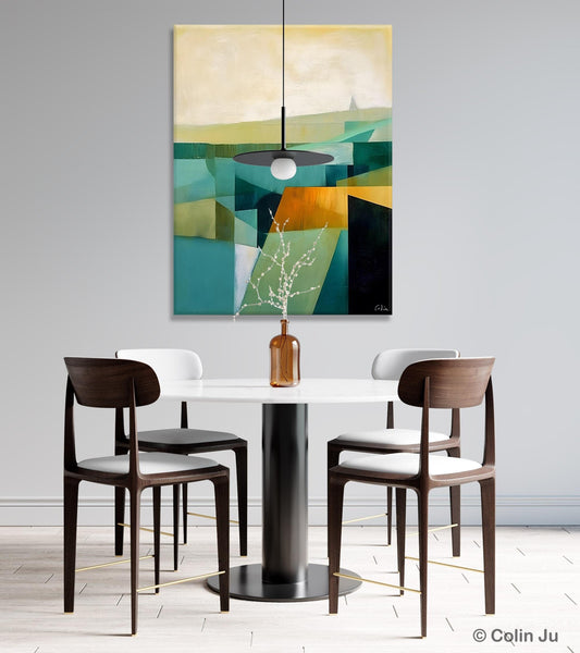 Landscape Canvas Paintings for Bedroom, Large Geometric Abstract Painting, Acrylic Painting on Canvas, Original Landscape Abstract Painting-ArtWorkCrafts.com
