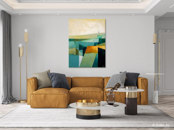 Landscape Canvas Paintings for Bedroom, Large Geometric Abstract Painting, Acrylic Painting on Canvas, Original Landscape Abstract Painting-ArtWorkCrafts.com
