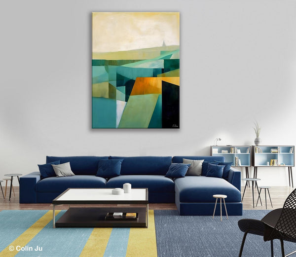 Landscape Canvas Paintings for Bedroom, Large Geometric Abstract Painting, Acrylic Painting on Canvas, Original Landscape Abstract Painting-ArtWorkCrafts.com
