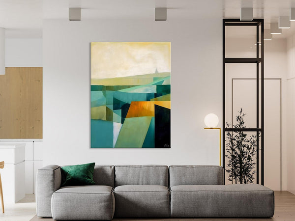 Landscape Canvas Paintings for Bedroom, Large Geometric Abstract Painting, Acrylic Painting on Canvas, Original Landscape Abstract Painting-ArtWorkCrafts.com