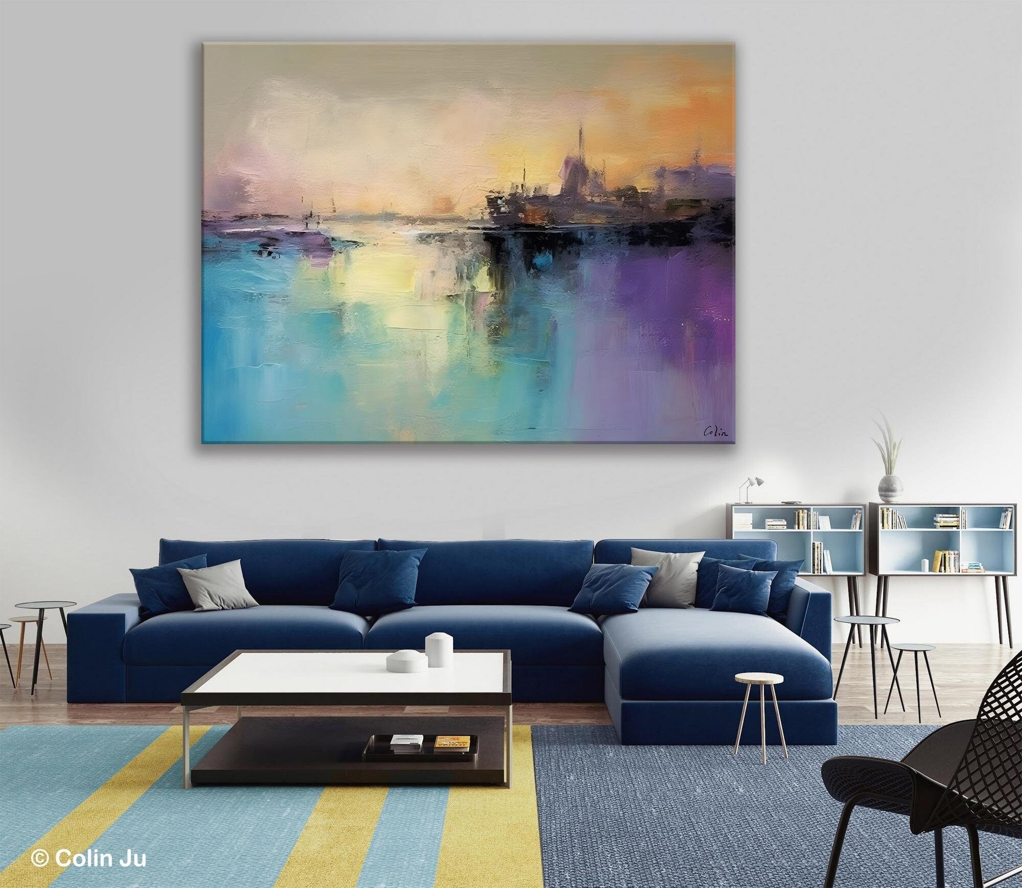 Large Paintings for Bedroom, Oversized Contemporary Wall Art Paintings, Abstract Landscape Painting on Canvas, Extra Large Original Artwork-ArtWorkCrafts.com