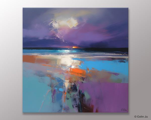 Original Abstract Art, Hand Painted Canvas Art, Landscape Canvas Art, Sunrise Landscape Acrylic Art, Large Abstract Painting for Living Room-ArtWorkCrafts.com