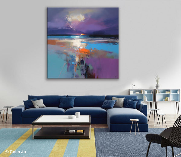 Original Abstract Art, Hand Painted Canvas Art, Landscape Canvas Art, Sunrise Landscape Acrylic Art, Large Abstract Painting for Living Room-ArtWorkCrafts.com