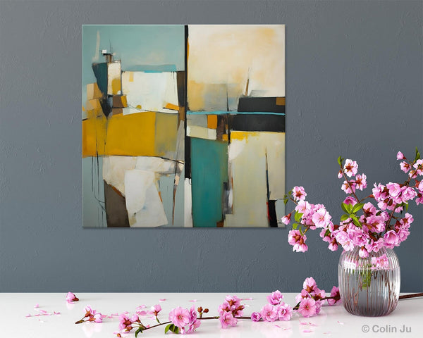 Abstract Painting for Bedroom, Original Modern Wall Art Paintings, Geometric Modern Acrylic Paintings, Oversized Contemporary Canvas Art-ArtWorkCrafts.com
