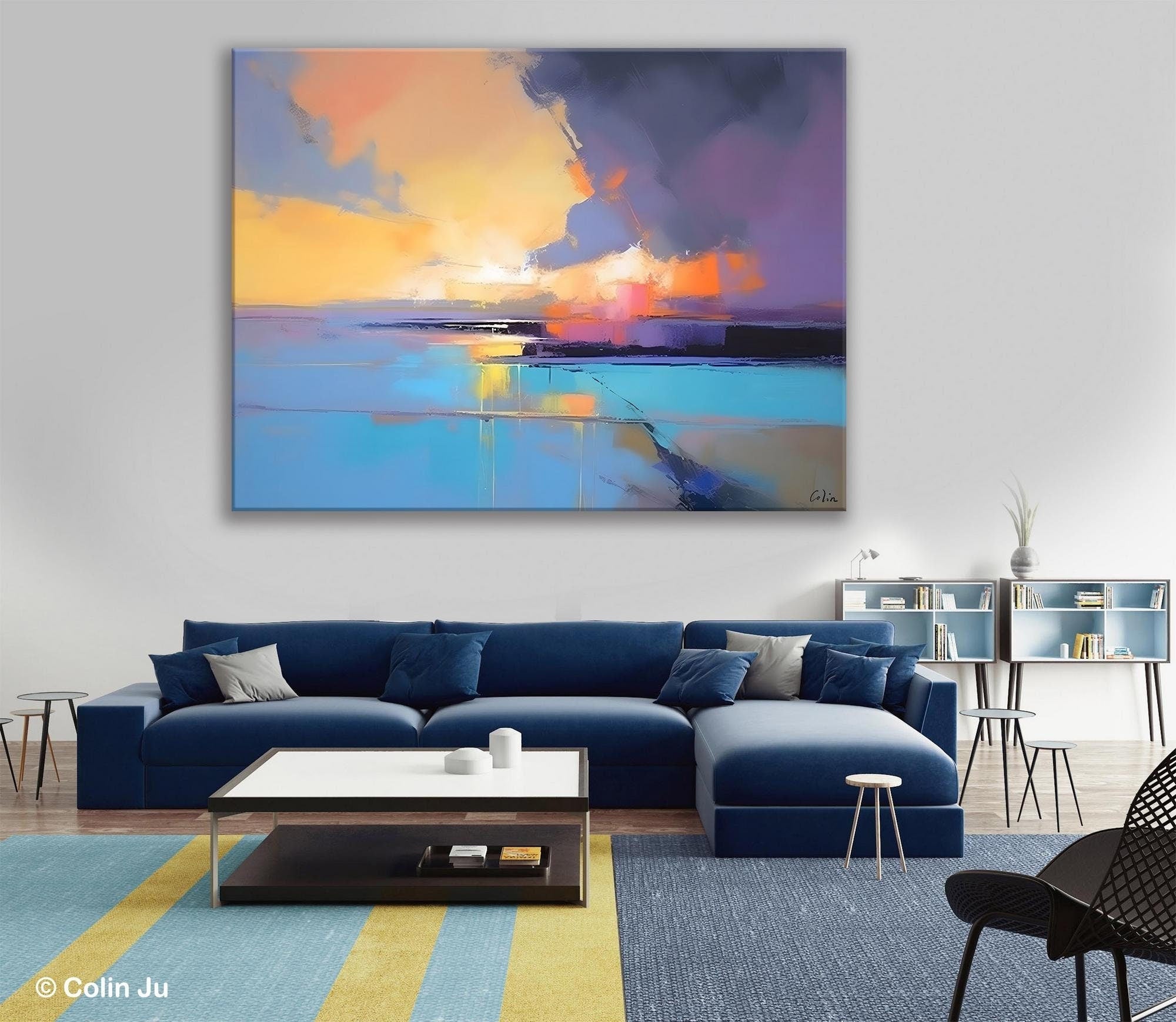 Extra Large Modern Wall Art Paintings, Acrylic Painting on Canvas, Landscape Paintings for Living Room, Original Landscape Abstract Painting-ArtWorkCrafts.com