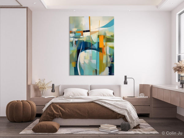 Large Geometric Abstract Painting, Acrylic Painting on Canvas, Landscape Canvas Paintings for Bedroom, Original Landscape Abstract Painting-ArtWorkCrafts.com