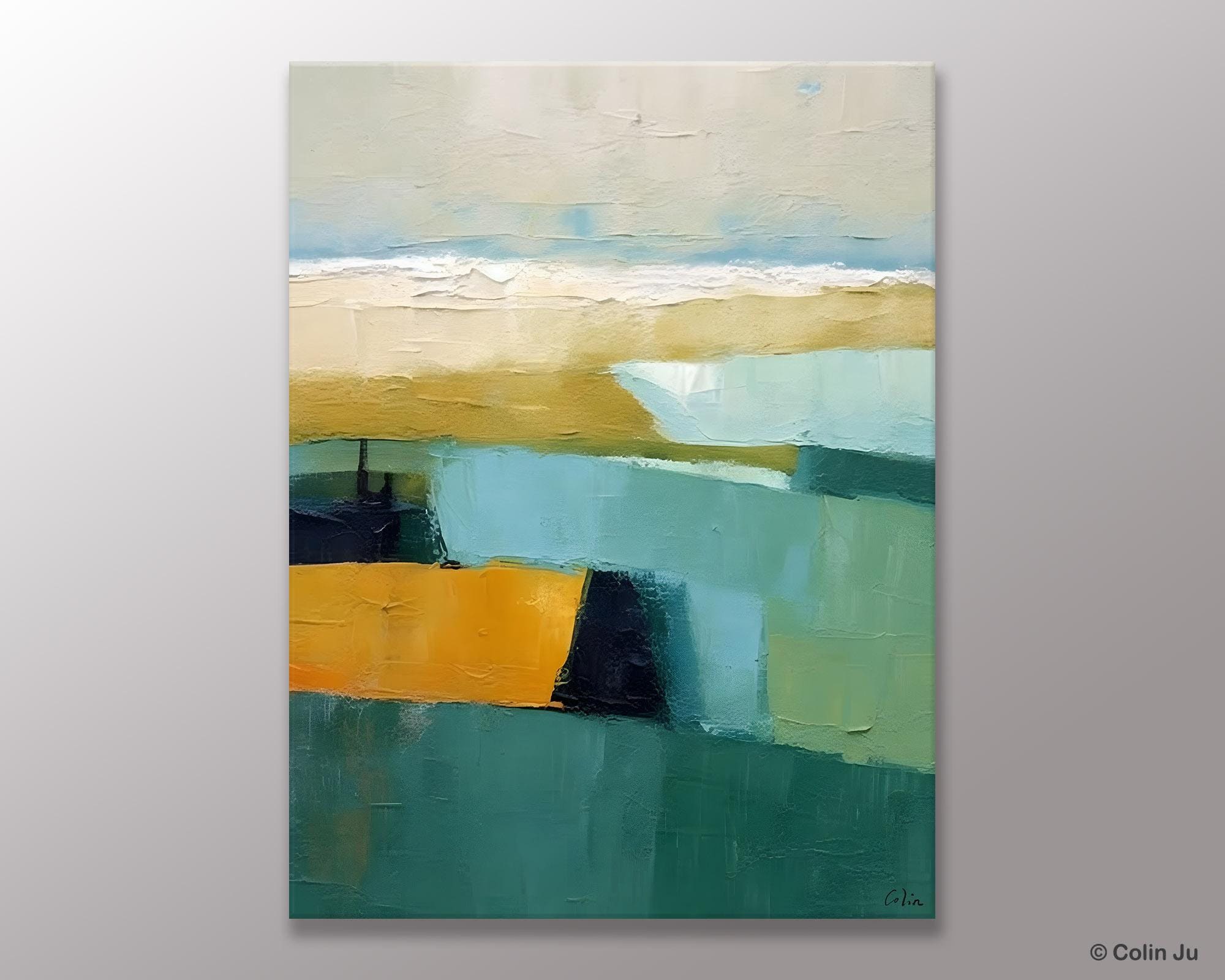 Large Geometric Abstract Painting, Landscape Canvas Paintings for Bedroom, Acrylic Painting on Canvas, Original Landscape Abstract Painting-ArtWorkCrafts.com