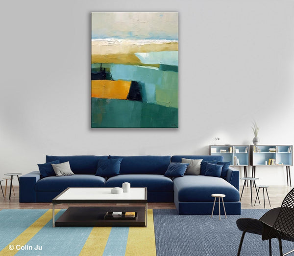 Large Geometric Abstract Painting, Landscape Canvas Paintings for Bedroom, Acrylic Painting on Canvas, Original Landscape Abstract Painting-ArtWorkCrafts.com