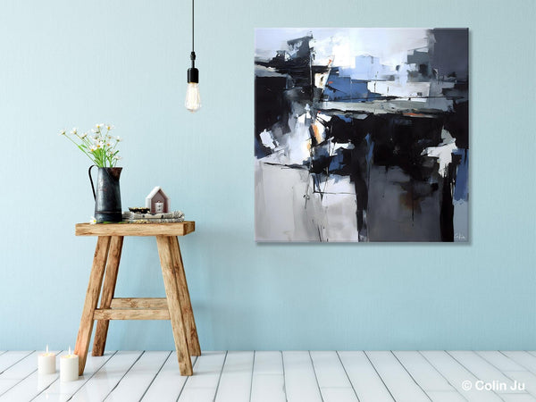 Original Modern Wall Art on Canvas, Black Contemporary Canvas Art, Modern Acrylic Artwork for Sale, Large Abstract Painting for Bedroom-ArtWorkCrafts.com
