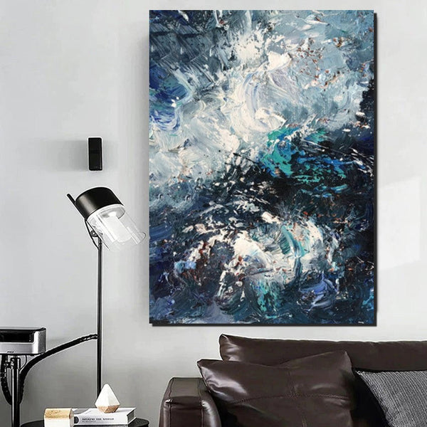 Large Heavy Texture Acrylic Paintings, Simple Modern Art Ideas for Bedroom, Modern Paintings for Living Room, Blue Modern Wall Art Ideas-ArtWorkCrafts.com