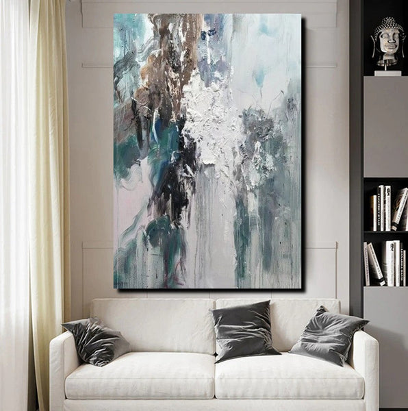 Living Room Abstract Paintings, Large Acrylic Canvas Paintings, Large Wall Art Ideas, Impasto Painting, Blue Modern Abstract Painting-ArtWorkCrafts.com