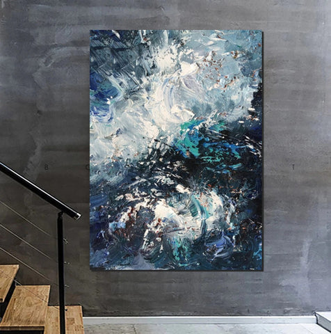 Large Heavy Texture Acrylic Paintings, Simple Modern Art Ideas for Bedroom, Modern Paintings for Living Room, Blue Modern Wall Art Ideas-ArtWorkCrafts.com