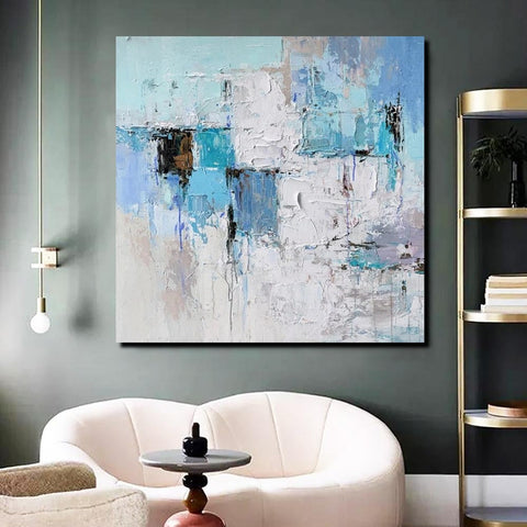 Simple Modern Paintings, Bedroom Abstract Paintings, Blue Abstract Contemporary Art, Acrylic Painting on Canvas, Hand Painted Canvas Art-ArtWorkCrafts.com