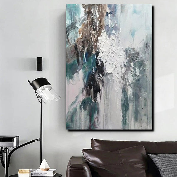 Living Room Abstract Paintings, Large Acrylic Canvas Paintings, Large Wall Art Ideas, Impasto Painting, Blue Modern Abstract Painting-ArtWorkCrafts.com