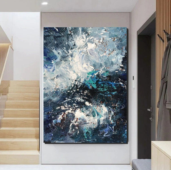 Large Heavy Texture Acrylic Paintings, Simple Modern Art Ideas for Bedroom, Modern Paintings for Living Room, Blue Modern Wall Art Ideas-ArtWorkCrafts.com