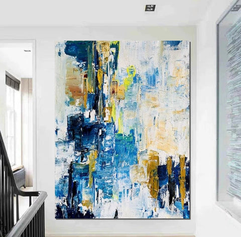 Living Room Abstract Paintings, Blue Modern Abstract Painting, Large Acrylic Canvas Paintings, Large Wall Art Ideas, Impasto Painting-ArtWorkCrafts.com