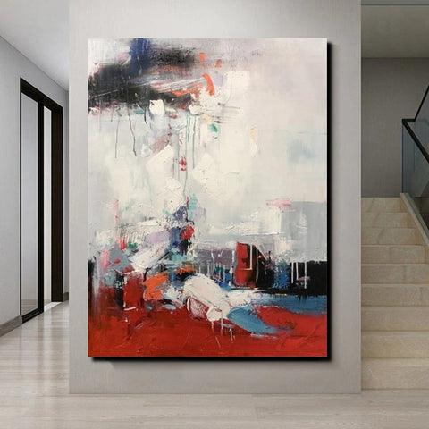 Simple Wall Art Ideas, Red Modern Abstract Painting, Dining Room Abstract Paintings, Buy Art Online, Large Acrylic Canvas Paintings-ArtWorkCrafts.com