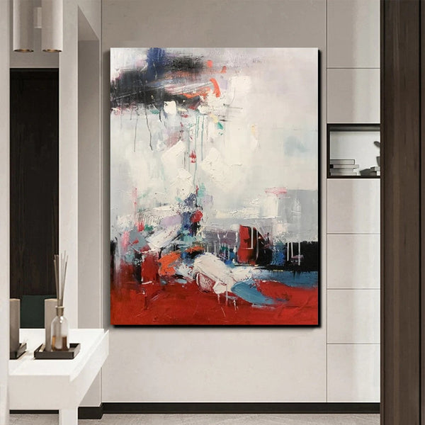 Simple Wall Art Ideas, Red Modern Abstract Painting, Dining Room Abstract Paintings, Buy Art Online, Large Acrylic Canvas Paintings-ArtWorkCrafts.com