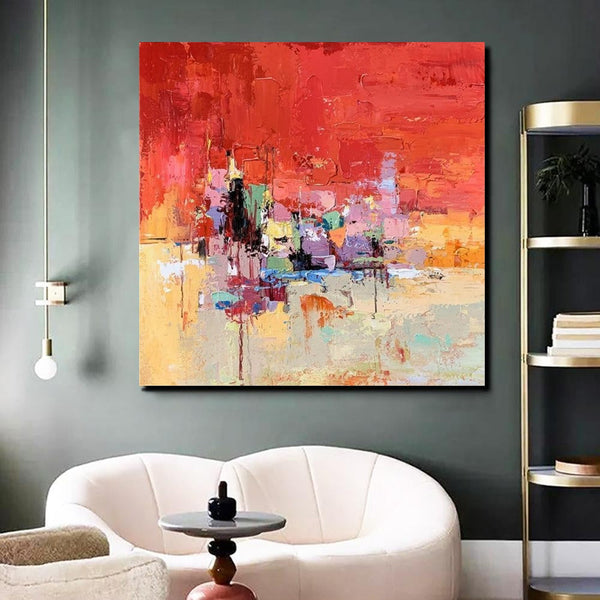 Simple Canvas Paintings, Dining Room Modern Paintings, Red Abstract Contemporary Art, Acrylic Painting on Canvas, Heavy Texture Paintings-ArtWorkCrafts.com