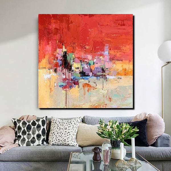 Simple Canvas Paintings, Dining Room Modern Paintings, Red Abstract Contemporary Art, Acrylic Painting on Canvas, Heavy Texture Paintings-ArtWorkCrafts.com