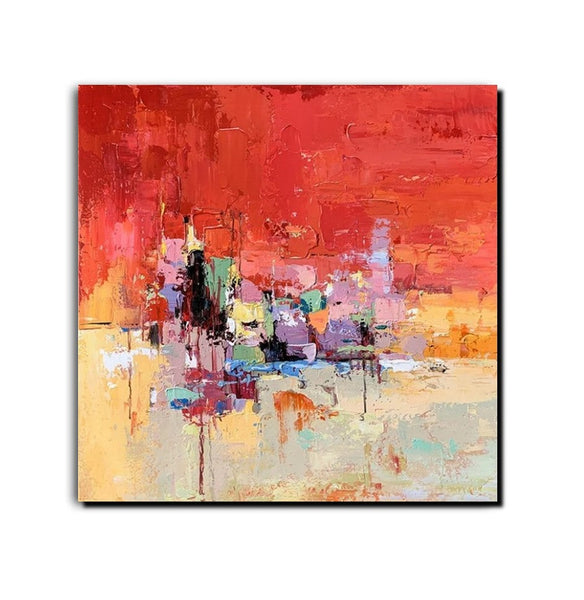 Simple Canvas Paintings, Dining Room Modern Paintings, Red Abstract Contemporary Art, Acrylic Painting on Canvas, Heavy Texture Paintings-ArtWorkCrafts.com