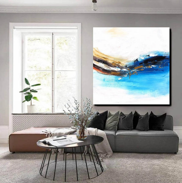 Simple Abstract Paintings, Bedroom Modern Paintings, Modern Contemporary Art, Acrylic Painting on Canvas, Blue Canvas Painting-ArtWorkCrafts.com