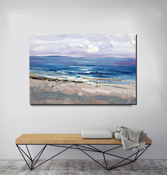 Canvas Paintings Behind Sofa, Landscape Painting for Living Room, Large Paintings on Canvas, Seashore Beach Painting, Heavy Texture Paintings-ArtWorkCrafts.com