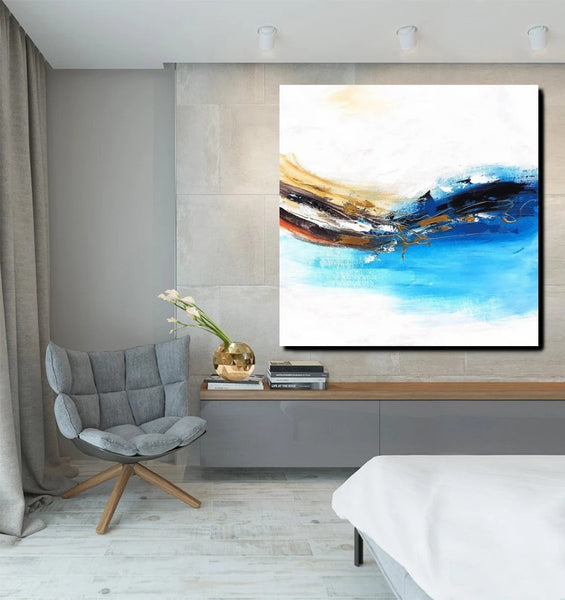 Simple Abstract Paintings, Bedroom Modern Paintings, Modern Contemporary Art, Acrylic Painting on Canvas, Blue Canvas Painting-ArtWorkCrafts.com