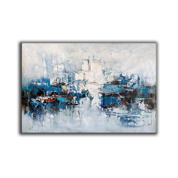 Large Wall Art Paintings Behind Sofa, Acrylic Paintings on Canvas, Acrylic Painting for Bedroom, Blue Modern Paintings, Heavy Texture Canvas Art-ArtWorkCrafts.com
