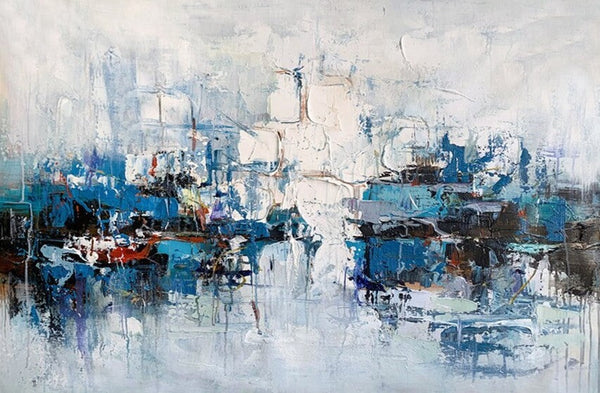 Large Wall Art Paintings Behind Sofa, Acrylic Paintings on Canvas, Acrylic Painting for Bedroom, Blue Modern Paintings, Heavy Texture Canvas Art-ArtWorkCrafts.com