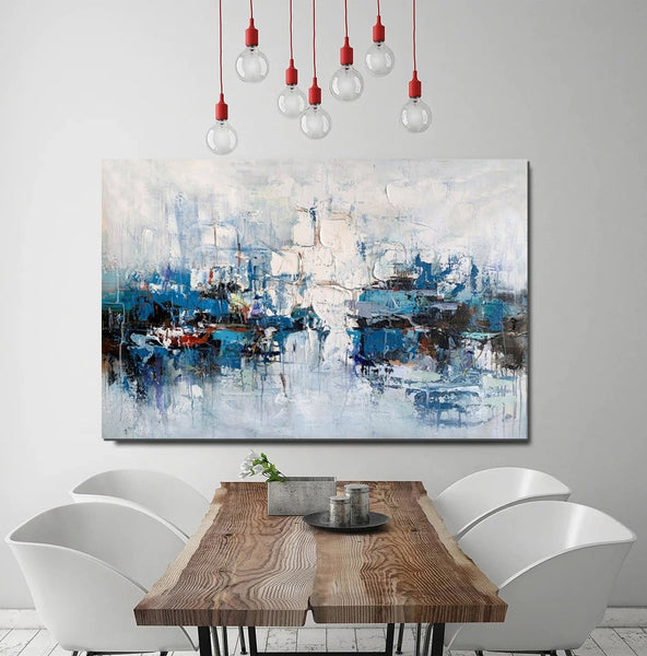 Large Wall Art Paintings Behind Sofa, Acrylic Paintings on Canvas, Acrylic Painting for Bedroom, Blue Modern Paintings, Heavy Texture Canvas Art-ArtWorkCrafts.com
