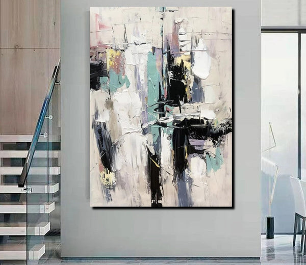Contemporary Modern Art, Living Room Abstract Art Ideas, Black and White Impasto Paintings, Buy Wall Art Online, Palette Knife Abstract Paintings-ArtWorkCrafts.com