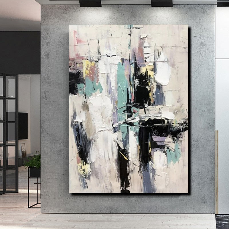 Contemporary Modern Art, Living Room Abstract Art Ideas, Black and White Impasto Paintings, Buy Wall Art Online, Palette Knife Abstract Paintings-ArtWorkCrafts.com