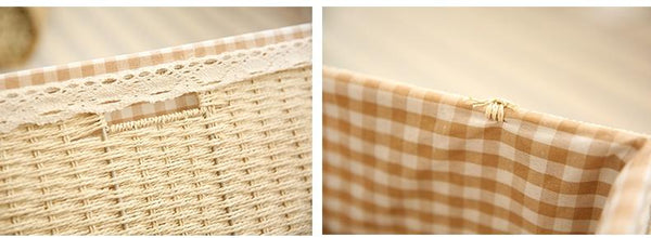 Large Deep Brown / Cream Color Woven Straw basket with Cover, Storage Basket for Toys, Rectangle Storage Basket, Storage Basket for Clothes-ArtWorkCrafts.com