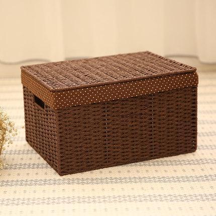 Storage Basket, Rectangle Basket, Deep Brown / Cream Color Woven Straw basket with Cover-ArtWorkCrafts.com