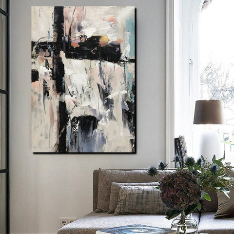 Black and White Impasto Paintings, Contemporary Modern Art, Bedroom Abstract Art Ideas, Buy Wall Art Online, Palette Knife Abstract Paintings-ArtWorkCrafts.com