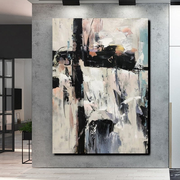Black and White Impasto Paintings, Contemporary Modern Art, Bedroom Abstract Art Ideas, Buy Wall Art Online, Palette Knife Abstract Paintings-ArtWorkCrafts.com