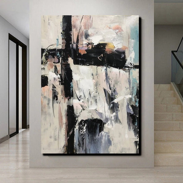 Black and White Impasto Paintings, Contemporary Modern Art, Bedroom Abstract Art Ideas, Buy Wall Art Online, Palette Knife Abstract Paintings-ArtWorkCrafts.com